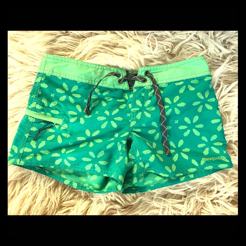 Patagonia Green Floral Nylon Board Swim Shorts